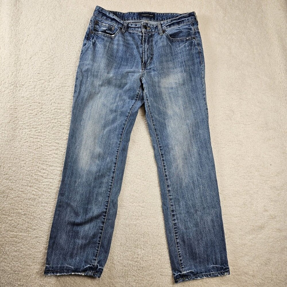 Aeropostale Jeans Men's 32x32 Relaxed Lightwash Blue Denim Lightly Distressed